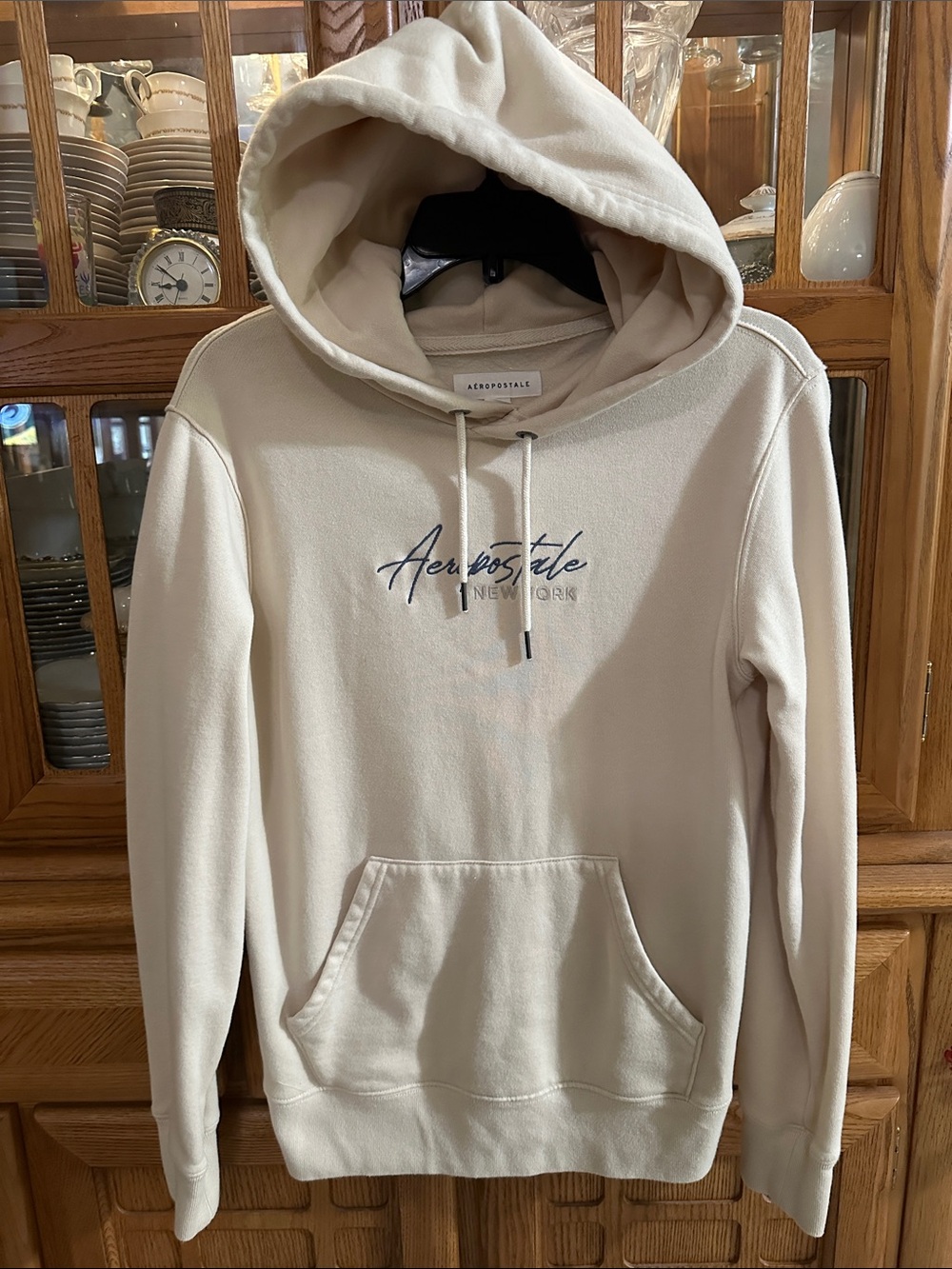 Aeropostale Cream Pullover Hoodie with Navy Script